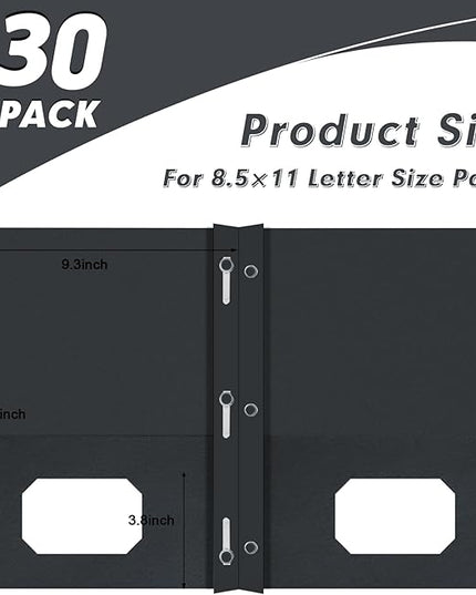 Two Pocket Folders, PANDRI 30 Pack Two Pocket Folders with Prongs, 3 Prong Folders Designed for Office and Classroom, Letter Size Black