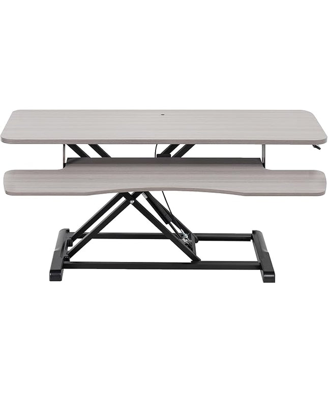 VIVO 36 inch Desk Converter, K Series, Height Adjustable Sit to Stand Riser, Dual Monitor and Laptop Workstation with Wide Keyboard Tray, Gray Top, Black Frame, DESK-V036KG