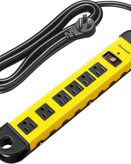 DEWENWILS Metal Power Strip, 6-Outlet Heavy Duty Surge Protector with 6FT Power Cord, UL Listed, 14AWG/3C, 15A Circuit Breaker, 900 Joules, Low Profile Flat Plug for Workshop, Wall Mountable