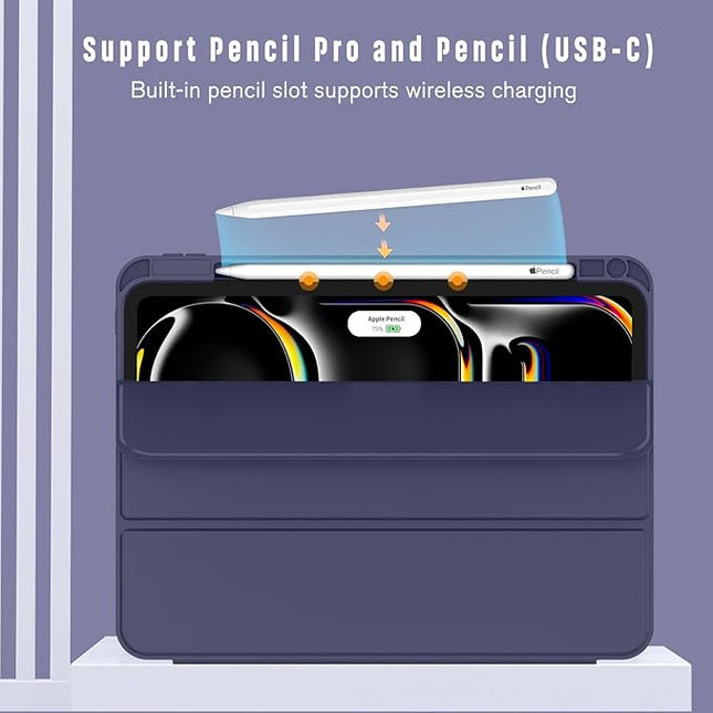 ZryXal iPad Pro 11 Inch Case (M5) 2025/ (M4) 2024 (Model: A2836/A2837/A3006), Trifold Stand Smart Cover with Pencil Holder and Soft TPU Back, Auto Wake/Sleep (Dark Blue)