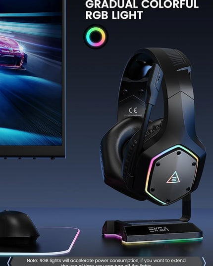 EKSA Wireless Gaming Headset, 2.4GHz USB Gaming Headphones with Microphone for PC, PS5, PS4, Nintendo Switch, 7.1 Surround Sound PC Headset, RGB Light, Ergonomic Design, 3.5mm Wired for Xbox Serie