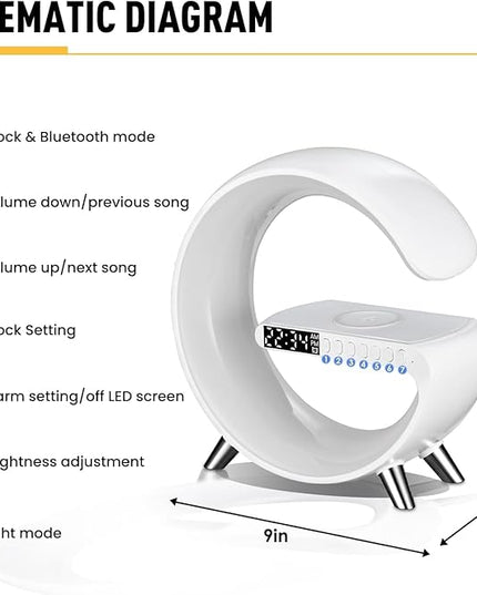 Smart Wireless Charging Alarm Clock with Bluetooth Speaker, App Controlled Bedside Lamp Table Light and Night Light, Bedroom Home Decor, Gift for Girls Boys and Family for Birthday Christmas (White)