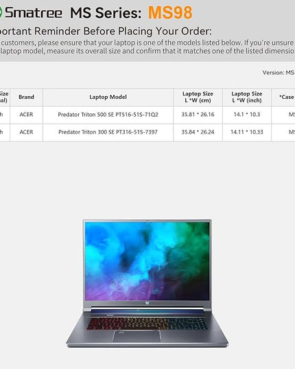 Smatree MS98 Hard EVA Protective Sleeve Case with Stand Compatible for 16 inch Acer Predator Triton 500/300 SE Gaming Laptop, for 16 inch ASUS ExpertBook B5 OLED B5602/B5602F Laptop