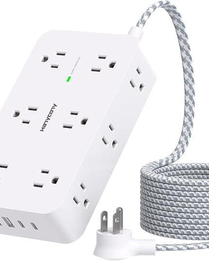 Power Strip Surge Protector, HANYCONY 12 Multiple Outlets 4 USB Ports (2 USB C), 5Ft Braided Extension Cord Flat Plug, Overload Surge Protection, Desk for Office Home College Dorm Room Essentials