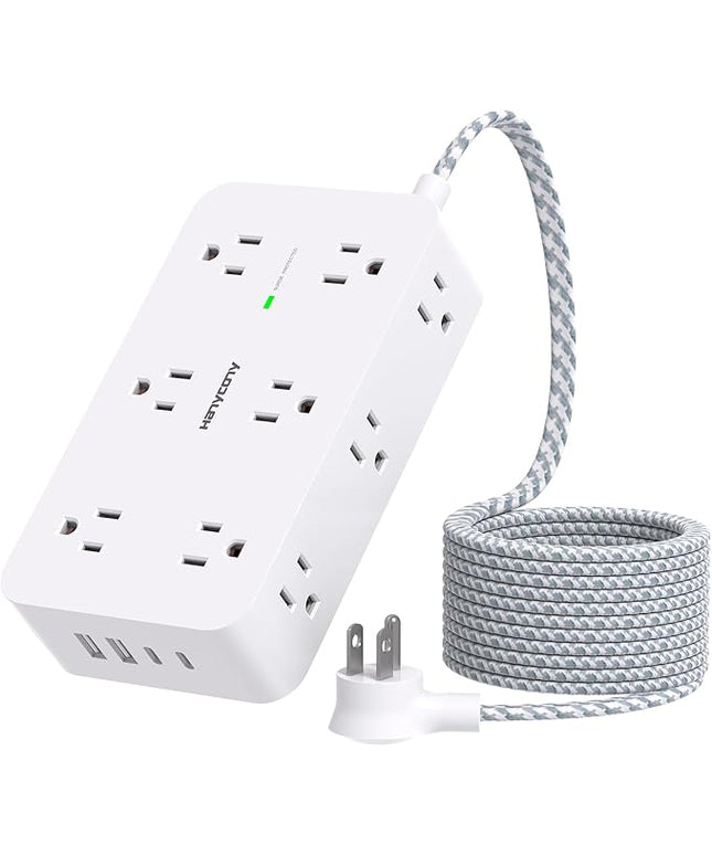 Power Strip Surge Protector, HANYCONY 12 Multiple Outlets 4 USB Ports (2 USB C), 5Ft Braided Extension Cord Flat Plug, Overload Surge Protection, Desk for Office Home College Dorm Room Essentials