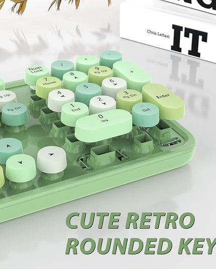 Green Wireless Keyboard and Mouse, KOOTOP Cute Green Colorful Keyboard and Mouse, 2.4G Wireless Keyboard with Retro Round Keycap for PC, Mac, Laptop,Tablet,Computer Windows (Green)