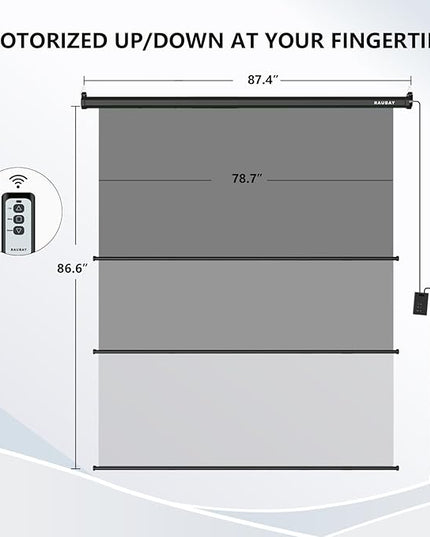 RAUBAY Motorized Pull Down Grey Screen Backdrop - 78.7" x 86.6" Collapsible Wall-Mount Background for Professional Video Production, Photography Studio, Video Conferencing and YouTube, TikTok Creator