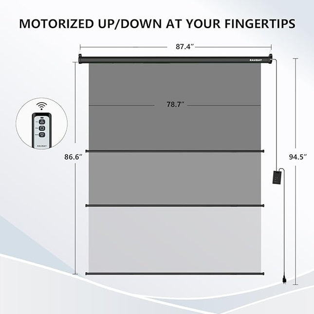 RAUBAY Motorized Pull Down Grey Screen Backdrop - 78.7" x 86.6" Collapsible Wall-Mount Background for Professional Video Production, Photography Studio, Video Conferencing and YouTube, TikTok Creator