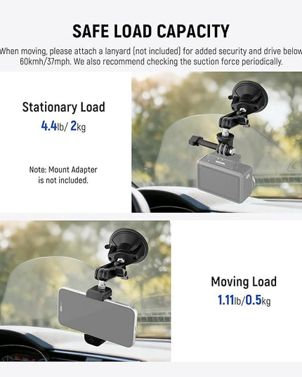 NEEWER Suction Cup Phone Holder & Camera Mount Compatible With GoPro DJI Insta360 iPhone, Car Phone Mount with Action Camera Adapter 360° Magic Arm for POV Windshield Glass Vlog Video Recording, CA158