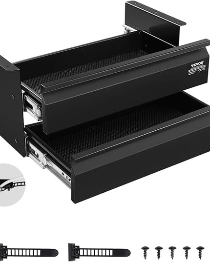 VEVOR Under Desk 2 Layer Slide Out Drawer, 16 inch Under Desk Pull-out Drawer for Home Office Sit Stand Workstation, Black
