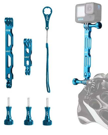 HSU (7 Pcs) All Aluminum Alloy Extension Arm Kit Metal Pole Mount Helmet Stick Extension Arm Mount for GoPro Hero 13/12/11/10/9/8/7/6/5 Black, DJI Osmo Action and More (11.8”/6.5”/3.3”) (Blue)