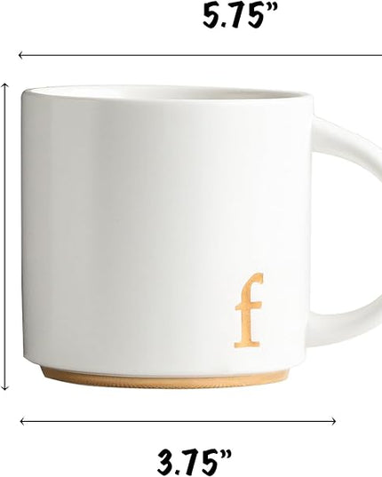 COLLECTIVE HOME - Monogram Ceramic Mugs, 15 oz Golden Initial Coffee Cups, Elegant Alphabet Tea Mugs, Elegant Personalized Mug with Gift Box, Luxurious Cups for Office and Home (f)
