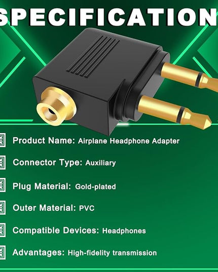 MKBKLLJY 5PCS Dual 3.5mm Male to 3.5mm Female Airplane Headphone Adapter Gold Plated Plug Socket Jack Stereo Aux Connectors Converters with Cable Tie, for Most Airline Dual Audio Jack