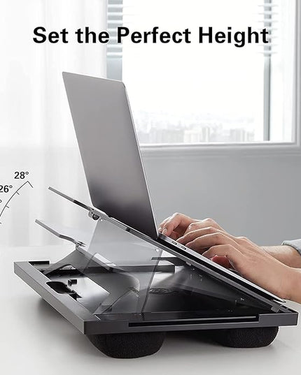 Adjustable Lap Desk - with 6 Adjustable Angles, Detachable Mouse Pad, & Dual Cushions Laptop Stand for Car Laptop Desk, Work Table, Lap Writing Board & Drawing Desk on Sofa or Bed by HUANUO