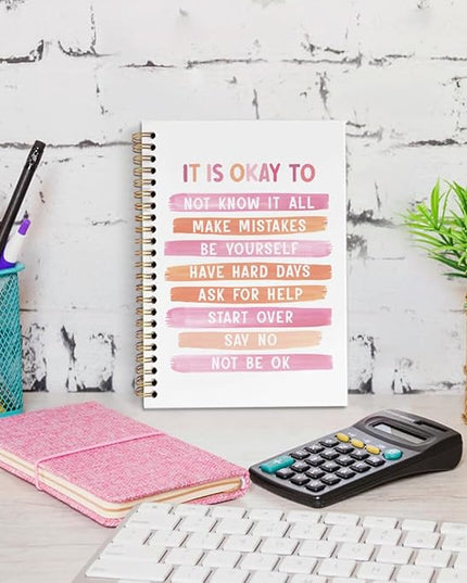 dvhdajed Pink Mental Health Spiral Notebook, It's Okay to Inspirational Journaling Notebooks, Pink Therapy Spiral Journal for Girls Women Girls, Mental Health Office School Supplies Gifts, 5.5x8.3 In