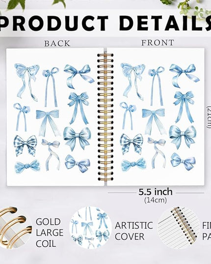 dvhdajed Blue Bow Spiral Notebook, Coquette Journaling Notebooks, Preppy Bow Spiral Journal for Girls Women Teen Girls, Blue Preppy Office School Supplies Gifts, 5.5x8.3 Inch