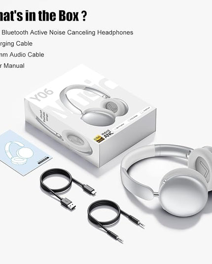 Wentronic Y06 Noise Cancelling Headphones,58H Playtime and 5 EQ Music Modes Wireless Over Ear Bluetooth Headphones with Microphone,Lossless Audio,Multipoint Connection,Foldable,Lightweight,Silver