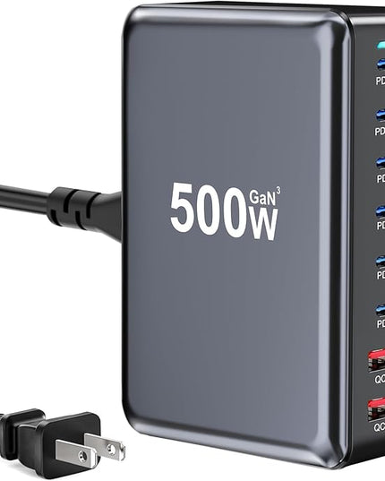 500W USB C Fast Charger Block, 8 Port USB Charging Station, GaN Ⅲ Pro Double 100W PD PPS Port Fast Charging Station for Multiple Devices,Laptop Wall Charger Compatible with MacBook, iPhone 17,iPad etc