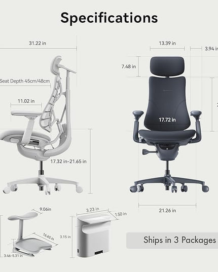 LiberNovo Dynamic Ergonomic Desk Chair + StepSync Footrest + Extra Battery Bundle - Comfy Home Office Chair with Adaptive Lumbar Support, 160° Recline & Built-in Spine Stretch, Black+48cm