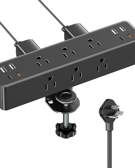 Flat Plug Desk Clamp Power Strip 15FT, 40W Total Fast Charging Station, Dual PD 20W USB C Ports, Desk Edge Mount Power Strip 9 AC Outlets 8 USB Ports(4 USB C) Surge Protector, Fit 1.7" Tabletop Edge