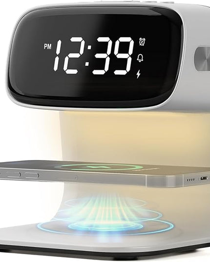 Digital Alarm Clock with Wireless Fast Charging Station 15W Touch Smart Lamp for Bedside,3 Colors Nightlight Adjustment Night Lamp for Living Room,Bedside,Heavy Sleepers (White+Cable&Adapter)