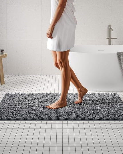 MAYSHINE Chenille Plush Extra Long Bath Mat Runner, 1 INCH Pile, Charcoal Gray, 59x31 inches, Machine Washable, Non-Slip