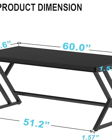 LVB Modern Black Computer Desk, Long Industrial Home Office Desk for Student, Large Metal Wood Writing Study Computer Table, Farmhouse Executive Simple Gaming PC Work Desk for Bedroom, Black, 60 Inch