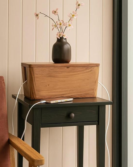 Extra Large Cable Management Box - Acacia Wood - Cable Organizer Box and Power Strip Box for Electrical Cord Management - Hide Desk Cord and Floor Cables - Wire Storage and Organization for Cords