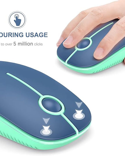 VssoPlor Wireless Mouse, 2.4G Slim Portable Computer Laptop Mouse with Nano Receiver Quiet Silent Optical Mice for Notebook, PC, Laptop, Computer-Blue and Green