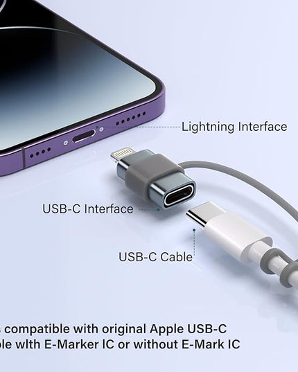 USB C Type C to Lightning Adapter （4 Pack） 1.8-2.2A 15W Fast Charging Support Data Sync,Lightning to USB Type C Cable Adapter for iPhone/iPad/for Airpods,with Anti-Lost Loop,Not for Audio/OTG, Gray