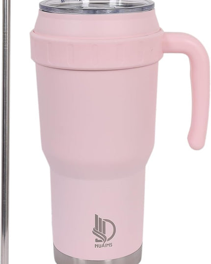 40 Oz Tumbler with Handle & Straw Lid, Insulated Stainless Steel Vacuum Flask, Double Wall Thermal Car Cup for Hot & Cold Drinks, Leak Proof, BPA Free (Light Rose Beige)