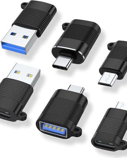 AreMe USB C Adapter (6 Pack), Micro USB Male to USB C Female Adapter, USB 3.0 to Type C Converter Connector (Black)