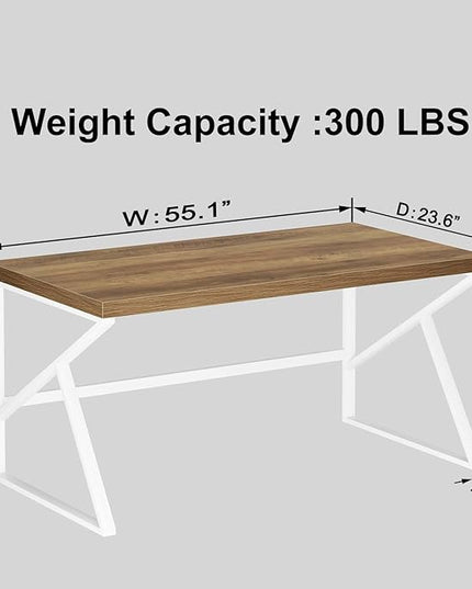 HSH Farmhouse Desk Computer Table, Modern Home Office Desk, Student Desk for Bedroom, Rustic Wood and Metal PC Laptop Desk, Simple Writing Study Gaming Desk Executive Workstation, 55 Inch