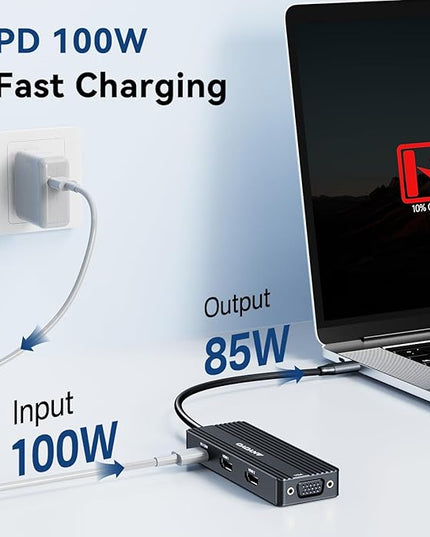 ANYOYO USB C Docking Station Dual HDMI Monitor Adapter 8-in-1 USB C HUB 3 Monitors Adapter with 4K HDMI +VGA +PD100W+Audio Laptop Docking Station for Dell/Lenovo/HP/Samsung/ASUS (Black)