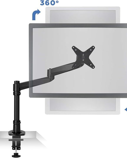 Mount-It! Premium Modular Monitor Desk Mount Arm Stand | Single Tilt Swivel Arm Fits 19 21.5 24 27 32 Inch Computer Screens with 75 100 VESA Patterns | C-Clamp and Grommet Bases | Black