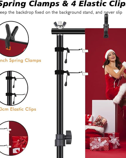 Backdrop Stand, Photo Video Studio 8.5 x10ft Adjustable Background Support System Kit with 2 Sandbag, 6 Backdrop Spring Clamp and Carry Bag for Photoshoot, Parties, Baby Shower, Birthday, Wedding