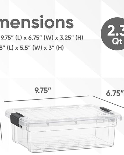 Superio Clear Storage Boxes with Lids, 2.3 Quart Plastic Container Bins for Organizing, Stackable Crates, BPA Free, Non Toxic, Odor Free, Organizers for Home, Office and Dorm, 6 Pack