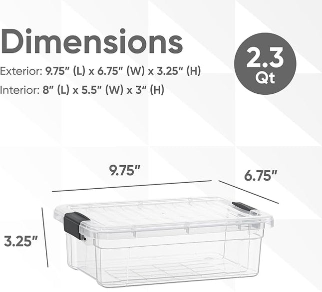 Superio Clear Storage Boxes with Lids, 2.3 Quart Plastic Container Bins for Organizing, Stackable Crates, BPA Free, Non Toxic, Odor Free, Organizers for Home, Office and Dorm, 6 Pack