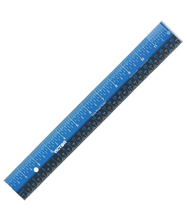 Victor Easy Read Stainless Steel Ruler, Standard/Metric, 12" Long, Blue