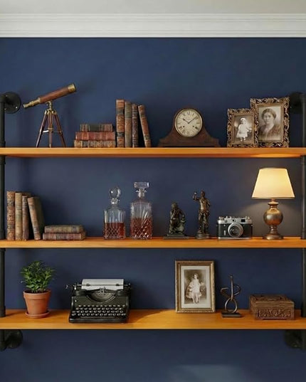 Industrial Pipe Wall Shelves - 36" Rustic Natural Oak Solid Wood Shelf, 9.85" Deep Industrial Pipe Floating Shelving for Farmhouse Rustic Decor, Sturdy Storage for Books/Plants/Toiletries