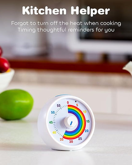 Visual Timer for Kids, 60-Minute Countdown for Classroom Office Kitchen, Desk Timer Kids Time Management Tools with Silent Operation, Pomodoro Timer Rainbow Pattern(White)