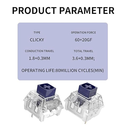 Kailh Box Navy Pro Switches for Mechanical Gaming Keyboard,3-Pin Clicky/Pre Lubed/IP56 Dust&Waterproof Switches(Navy Pro,36Pcs)
