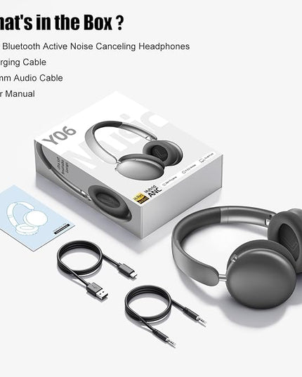 Wentronic Y06 Noise Cancelling Headphones,58H Playtime and 5 EQ Music Modes Wireless Over Ear Bluetooth Headphones with Microphone,Lossless Audio,Multipoint Connection,Foldable,Lightweight,Space Grey