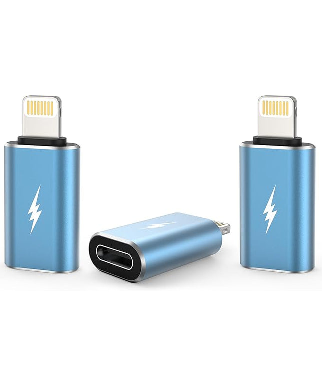 TechMatte Female USB C to Male Lightning Adapter 3 Pack 2.2A Charging Data Transfer, Compatible with iPhone 14, 13, 12, 11 Xs SE iPad iPod AirPods, Not for Audio Headphones/OTG Android Anti-Lost, Blue