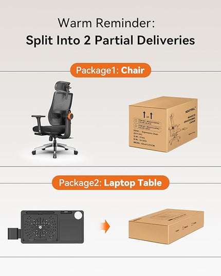 Newtral Office Chair Ergonomic with Footrest, Auto-Following Lumbar Support, High Back Desk Chair with 4D Armrest,136° Tilt Lock, Adjustable Seat Depth & Height (Supreme with Laptop Tray, Black)