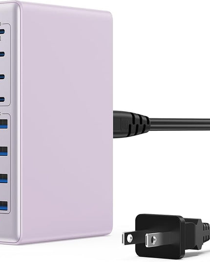 200W USB C Charger Block,GaN IV Charging Station 8 Ports,QC4.0 Fast Charging Station Hub+PD 65W USB C Laptop Charger Adapter Compatible with MacBook Air/Pro,DELL,iPhone 17/16/15,iPad,Steam Deck-Purple