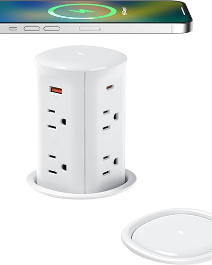 Jgstkcity Pop up Outlet for Countertop,65W USB C Fast Charging,15W Wireless Charger,13-in-1 Kitchen Island Electrical Power Station,4 USB,8 Outlets,15A Surge Protector,3.15'' Hole,ETL Listed
