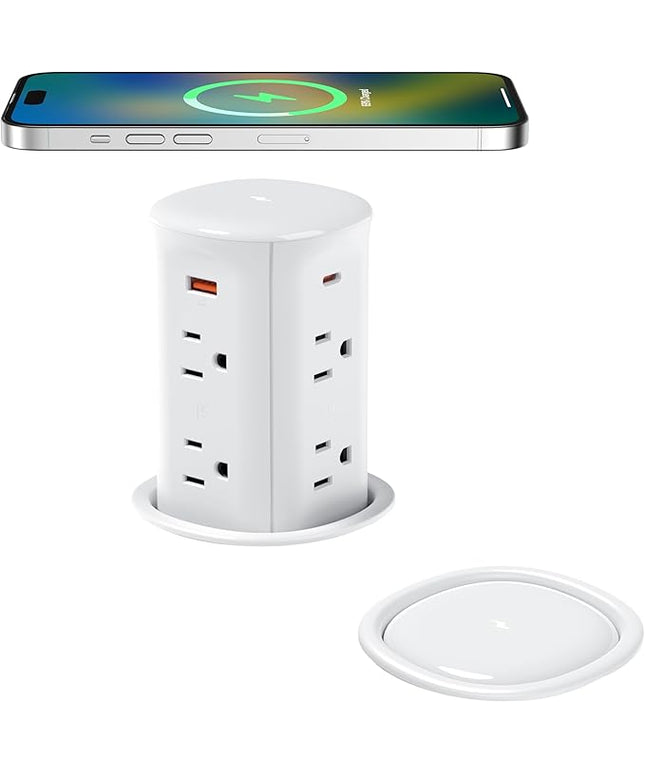 Jgstkcity Pop up Outlet for Countertop,65W USB C Fast Charging,15W Wireless Charger,13-in-1 Kitchen Island Electrical Power Station,4 USB,8 Outlets,15A Surge Protector,3.15'' Hole,ETL Listed