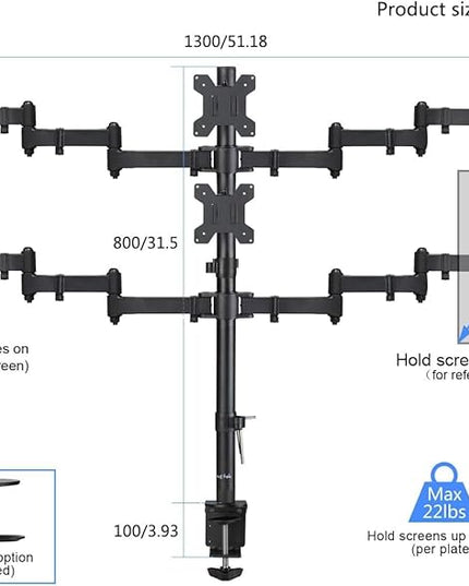 Suptek Hex LED LCD Monitor Stand up Desk Mount Extra Tall 31.5 inch Pole Heavy Duty Fully Adjustable Stand for 6 / Six Screens up to 27 inch (MD68126)