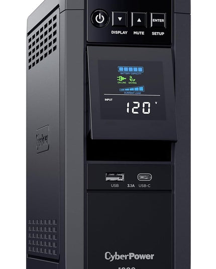 CyberPower CP1000PFCLCD PFC Sinewave UPS Battery Backup and Surge Protector, 1000VA/600W, 10 Outlets, AVR, Mini-Tower; UL Certified